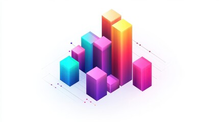 Fototapeta premium A creative bar chart, corporate element, isometric view, vibrant colors, isolated on white background.
