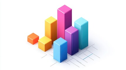 Obraz premium A creative bar chart, corporate element, isometric view, vibrant colors, isolated on white background.