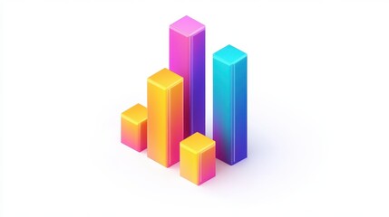 A creative bar chart, corporate element, isometric view, vibrant colors, isolated on white background.
