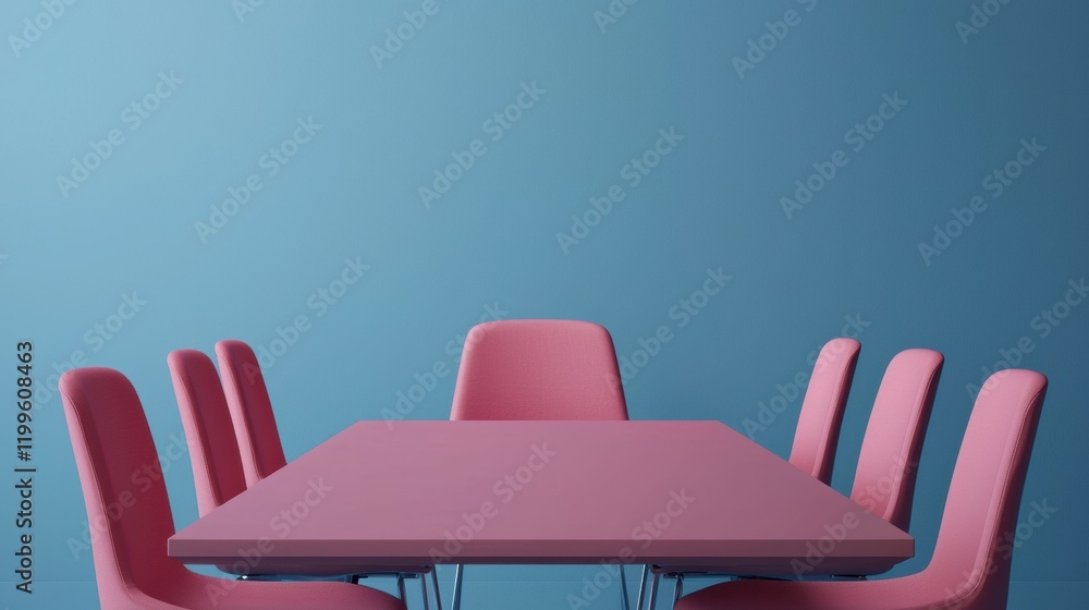 Aufkleber Modern pink meeting room with empty table and chairs promoting efficient workflow