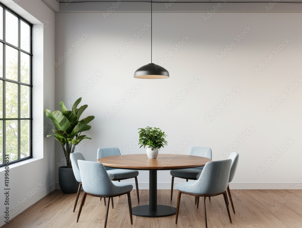 Poster Modern meeting room with circular table promoting teamwork and unity