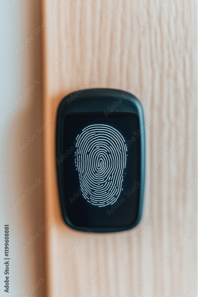 Poster biometric fingerprint scanner modern office security device clean environment close-up view technolo