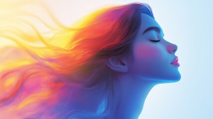 Portrait of woman with long hair blowing in the gentle wind