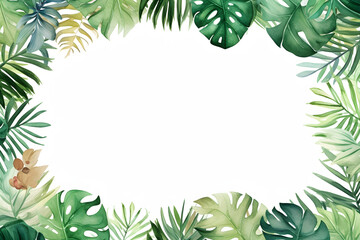 Naklejka premium Collection of vertical summer backgrounds with frames or borders made of green tropical palm leaves or jungle exotic foliage and place for text. Seasonal colorful realistic vector illustration. 