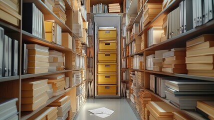 Obraz premium Overstuffed Archive Room Filled With Books And Files
