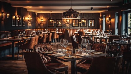 Fototapeta premium Discover the perfect setting for refined dining at a contemporary restaurant.