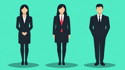 Three business professionals stand together exuding teamwork and collaboration in corporate setting