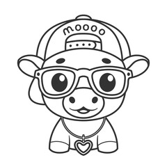 Obraz premium Cute cow wearing hat and necklace for coloring