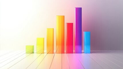 A digital bar chart, modern business concept, holographic effect, gradient tones, isolated on white background. 