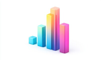 Fototapeta premium A digital bar chart, modern business concept, holographic effect, gradient tones, isolated on white background. 