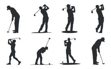 Fototapeta premium golf swing silhouettes, male players in various golf poses