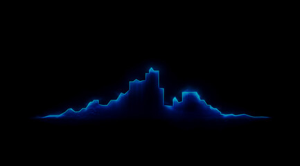 Blue stock market chart with a glowing bar graph and line on a digital background