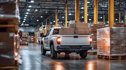 Naklejka premium Modern Warehouse Practices for Loading Pick-Up Trucks with Great Efficiency.