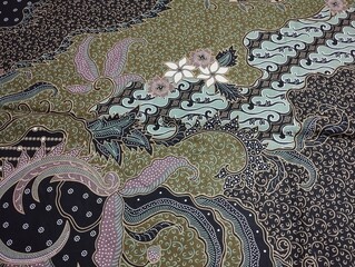 Flora, batik, micro dot cloth texture, gold, yellow, grey, blue, green, brown color natural background color clothing, south east Asia, Arabic, Malay, traditional pattern