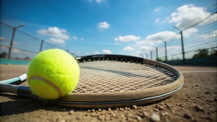 A Tennis Ball and Racket Resting on a Court