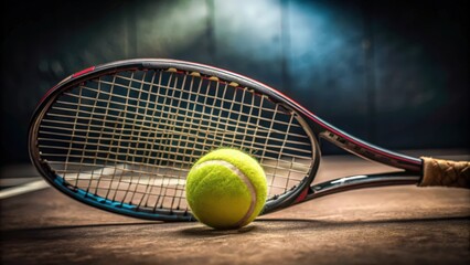 Tennis Racket and Ball on a Court