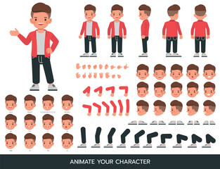 Kid wear red jacket character vector illustration design. Create your own pose.