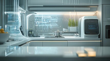 Futuristic smart kitchen with holographic interface. (1)