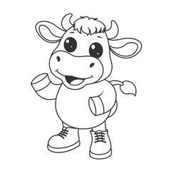 Cute cow wearing a shoes for coloring