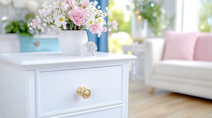 White Chest of Drawers  Flowers  Home Decor  Interior Design