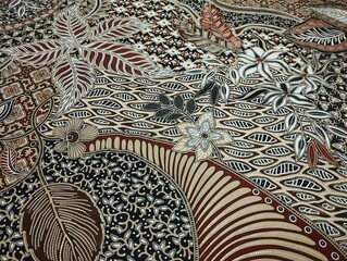 Flora, batik, micro dot cloth texture, gold, yellow, grey, blue, green, brown color natural...