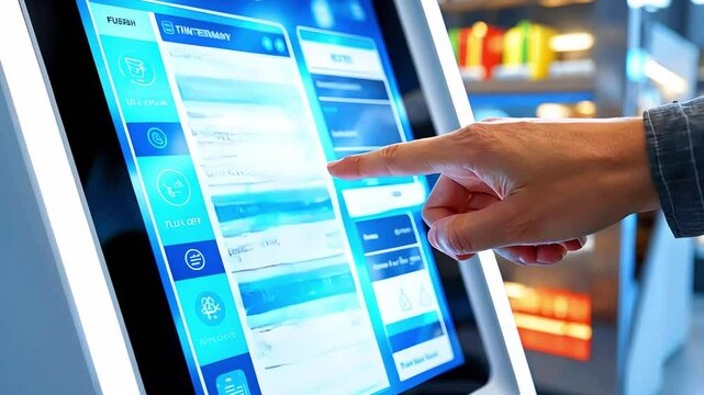 High-Tech Interactive Kiosk with Blue Glowing Screens