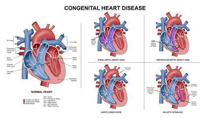 Congenital heart disease illustration cross section