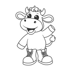 Cute cow wearing shoes  for coloring
