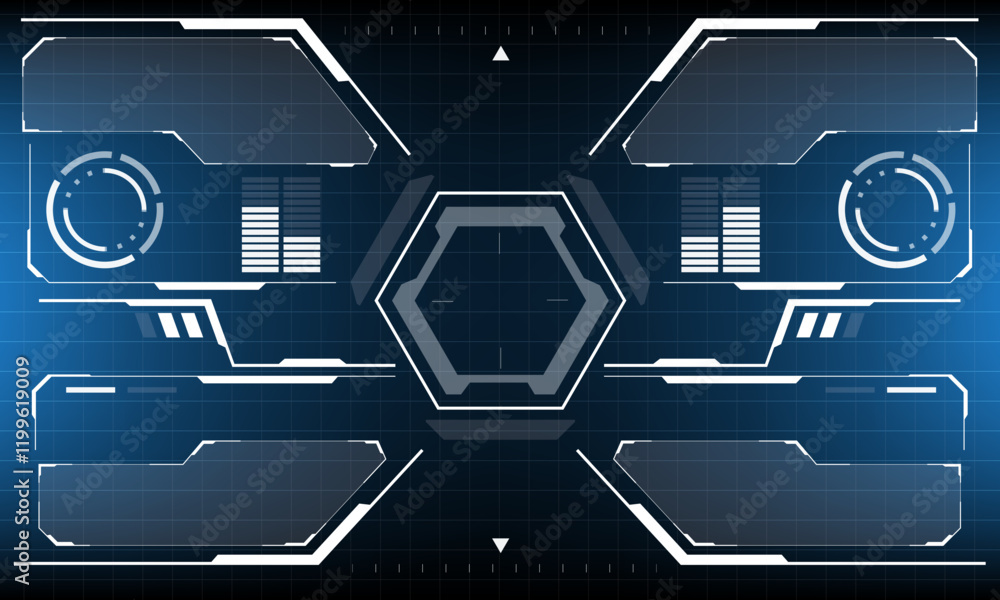 Poster hud sci-fi interface screen view white circular geometric design virtual futuristic technology creat