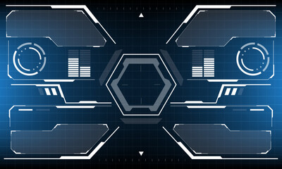 HUD sci-fi interface screen view white circular geometric design virtual futuristic technology creative display on blue vector