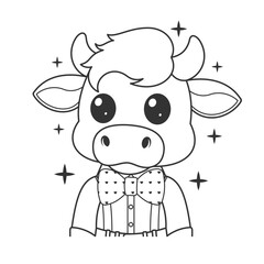 Cute cow wearing a bowtie for coloring