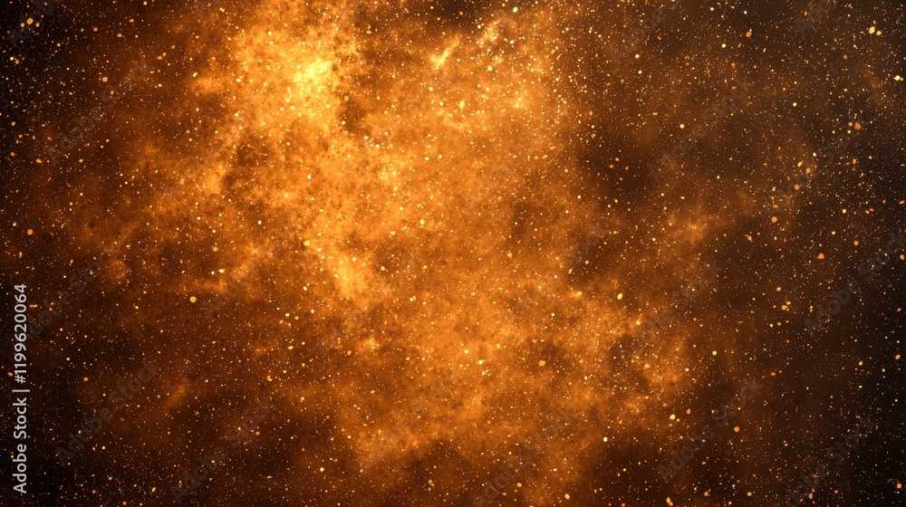 Poster abstract golden particle rain in dark void with magical elements and effects