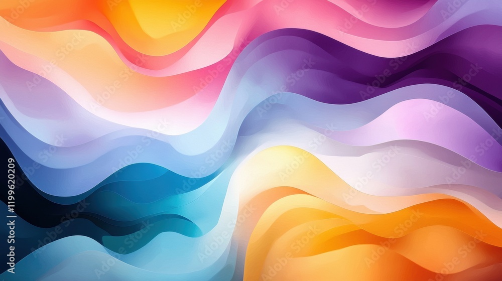 Poster colorful abstract waveforms with glowing effects and smooth fluid shapes