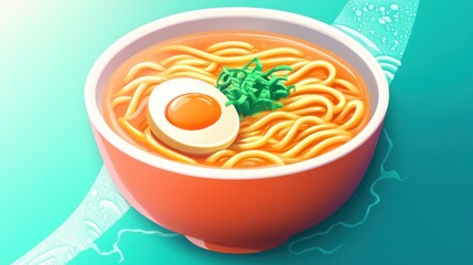 Delicious ramen noodle soup in a bowl with egg and garnish.