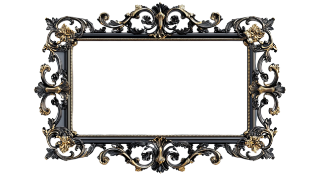 Ornate Black and Gold Frame: A classic black frame adorned with intricate gold detailing and elegant scrollwork, creating a luxurious and timeless aesthetic.