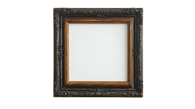 Ornate Dark Wood Frame: An elegant, dark brown wooden picture frame with intricate carvings, perfect for showcasing cherished memories or artwork.
