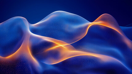 Dynamic abstract waves in blue and orange tones create mesmerizing visual effect, evoking sense of movement and fluidity. interplay of light and shadow enhances depth and texture of design