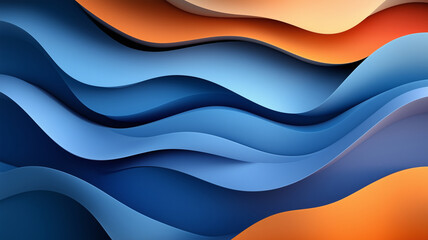 Layers of blue and orange waves create dynamic and vibrant abstract design. smooth gradients and flowing shapes evoke sense of movement and depth, perfect for modern backgrounds