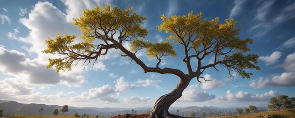 A tree's branch stretches out like a hand towards the cloudy sky, foliage, leaves, tree