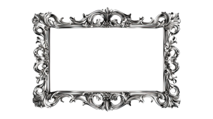 Ornate Silver Frame:  An elegant and intricately carved silver frame with ornate flourishes and scrolls, providing a classic and refined border for any artwork or photograph.