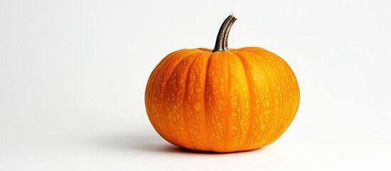 A vibrant orange pumpkin set against a clean white background.