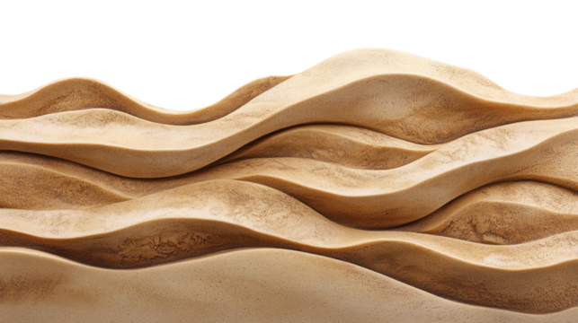 Abstract representation of flowing sand dunes in warm tones, perfect for backgrounds and creative projects, isolated on white.