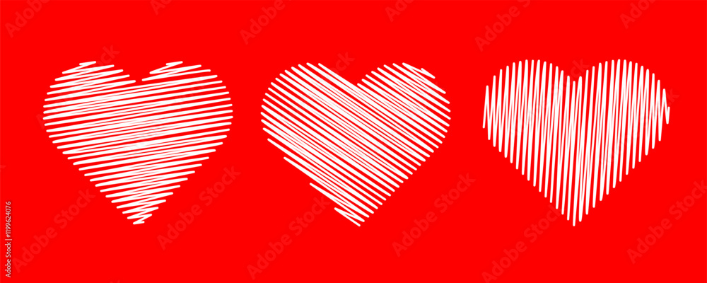 Poster set of line drawing vector hearts. heart icon set line drawing sketch effect. vector eps 10