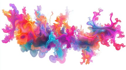 A digital painting of bacteria in vibrant neon hues, abstract fractal patterns, modern scientific art, isolated on white background.