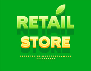 Vector Business template Retail Store. Yellow 3D Alphabet Letters and Numbers set. Bright modern Font