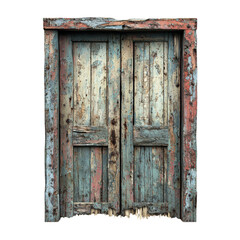Naklejka premium Rustic Wooden Door with Peeling Paint and Texture Isolated on transparent background
