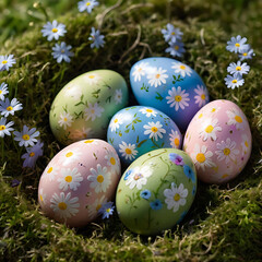 Easter Colored Eggs in Grass - Festive Spring Decoration