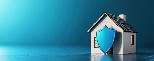 A small house with a blue shield symbol, representing home security and protection against risks.