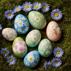 Easter Colored Eggs in Grass - Festive Spring Decoration