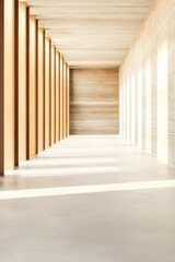 Fototapeta premium Modern architectural interior with wooden columns and natural light during daylight hours